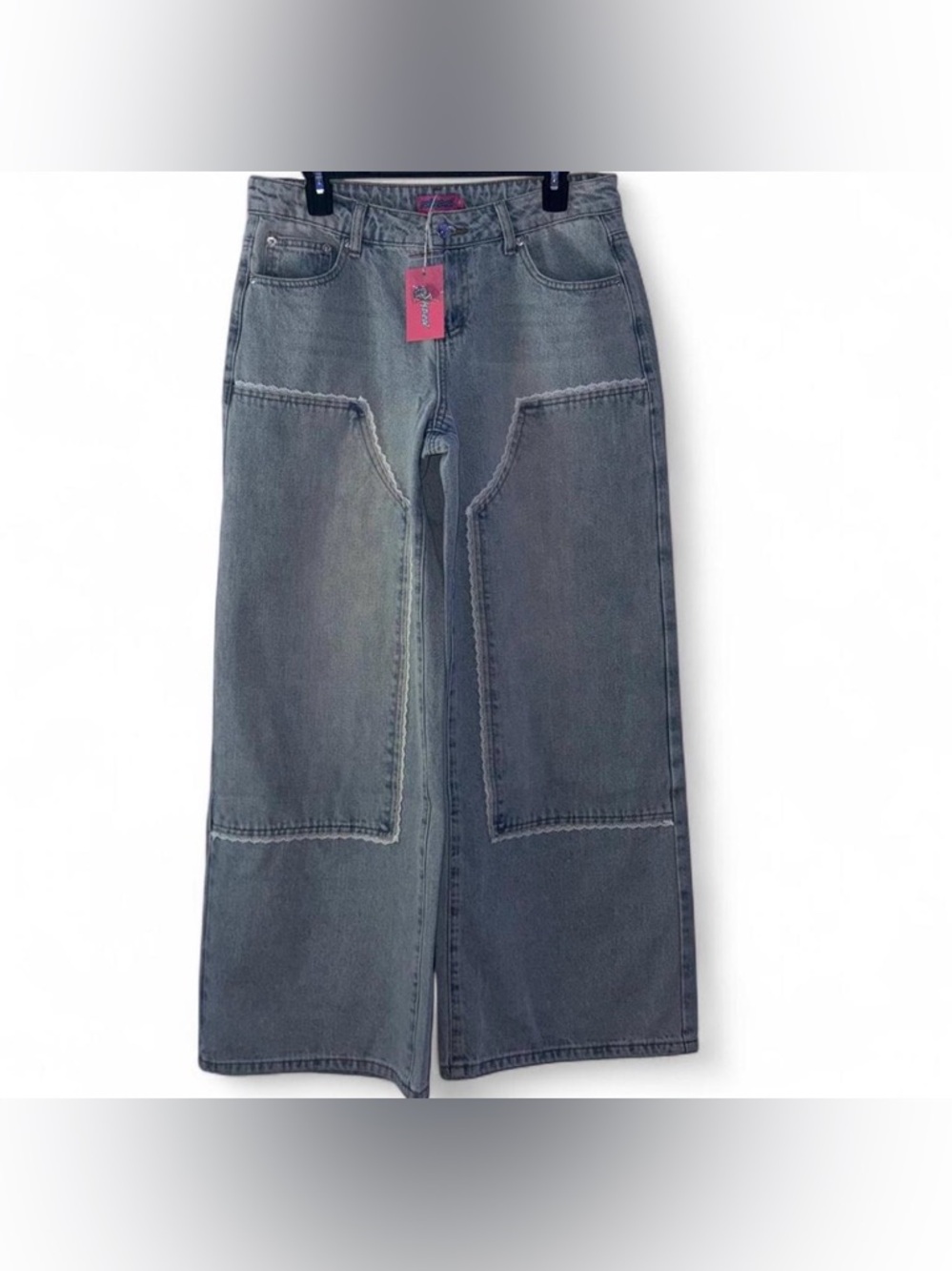 Edikted Gray Wide-Leg Patch Pocket Jeans